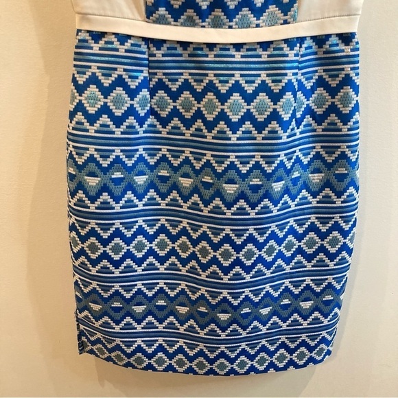 BELLE by Badgley Mischka Sz 8 Metallic Aztec Motif White Accent Midi Dress - Picture 5 of 13